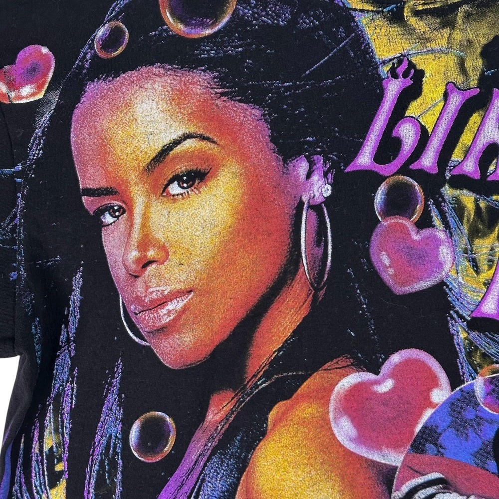 Authentic Backstock Co. Aaliyah "Hot Like Fire" All Over Print 90s R&B Shirt Med - Picture 11 of 13